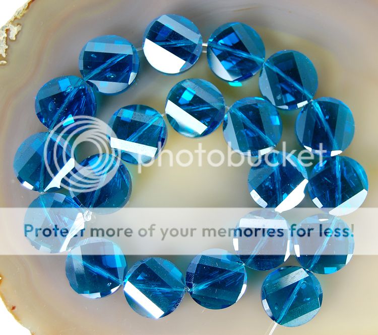 14mm faceted darkcyan quartz coin beads 20pcs